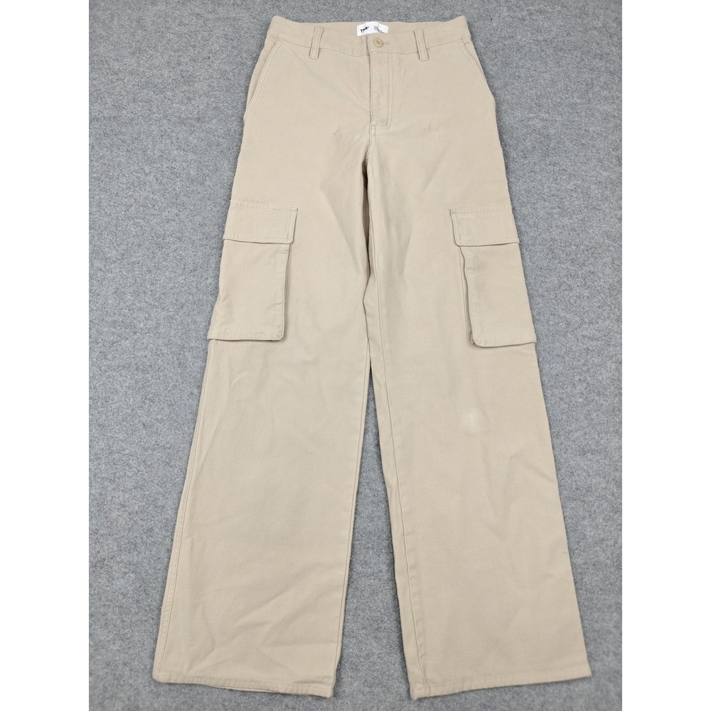Tna Aritzia Pants Womens 2 Beige Twill Cargo Relaxed Stretch Pockets Casual